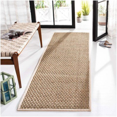 Tapete de Fibra Natural con Orilla Marfil