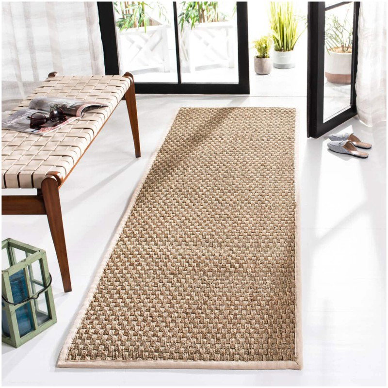 Tapete de Fibra Natural con Orilla Marfil