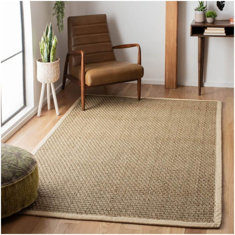 Tapete de Fibra Natural con Orilla Marfil