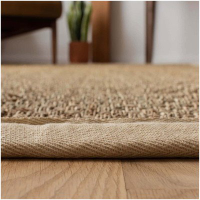 Tapete de Fibra Natural con Orilla Marfil