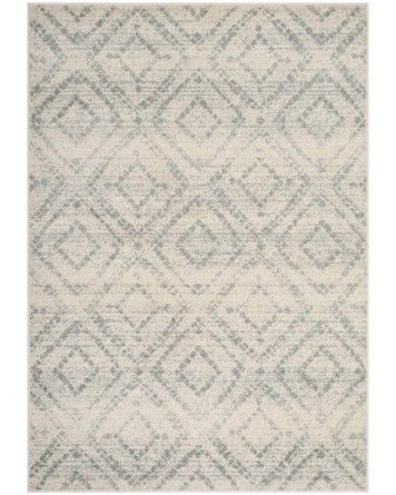 Tapete Adira Diamantes Tribales en Marfil con Azul Claro