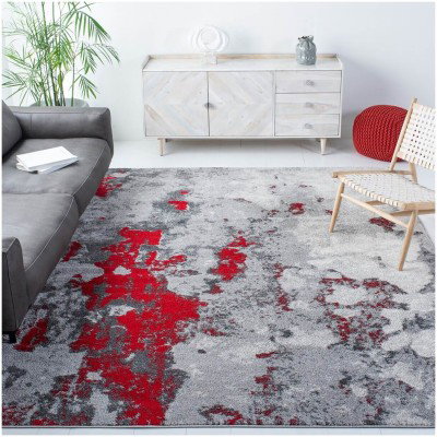 Tapete Adira Gris Abstracto con Rojo