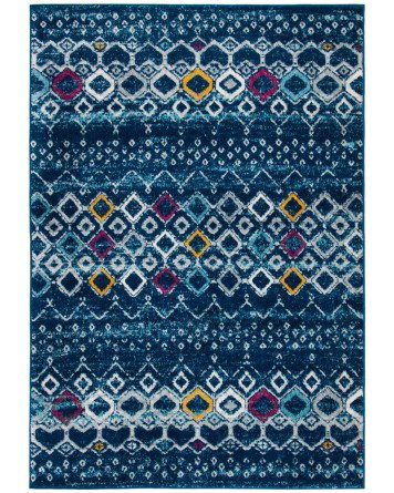 Tapete Roterdam Franjas de Rombos en Azul Marino