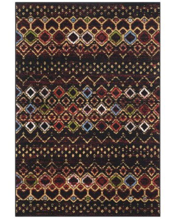 Tapete Roterdam Franjas de Rombos en Negro Multicolor