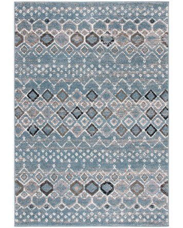 Tapete Roterdam Franjas de Rombos en Azul con Marfil