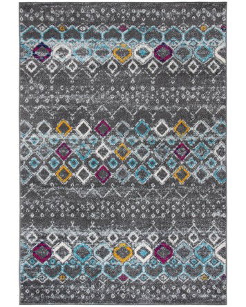 Tapete Roterdam Franjas de Rombos en Gris Oscuro Multicolor