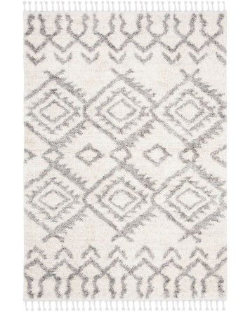 Tapete Bavaria con Flecos de Rombos Crema con Gris