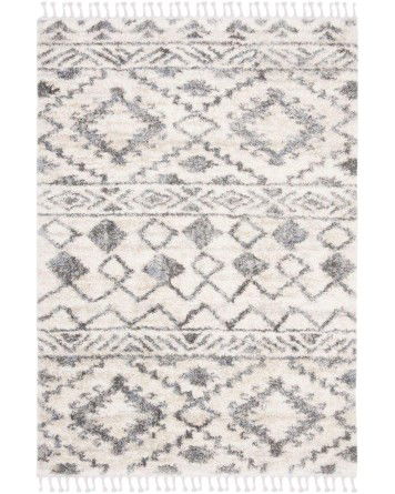 Tapete Bavaria con Flecos de Franjas Crema con Azul