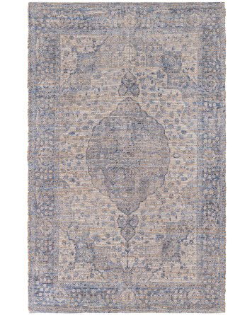 Tapete Yute y Chenille Medallón Curvo Azul