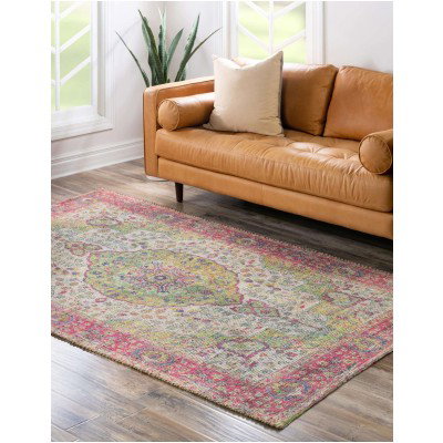 Tapete Yute y Chenille Medallón Curvo Rosado