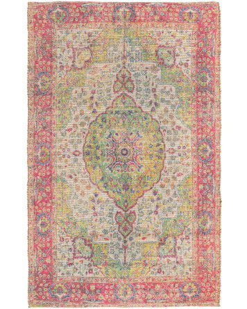 Tapete Yute y Chenille Medallón Curvo Rosado