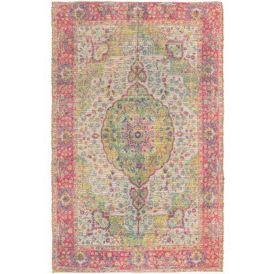 Tapete Yute y Chenille Medallón Curvo Rosado