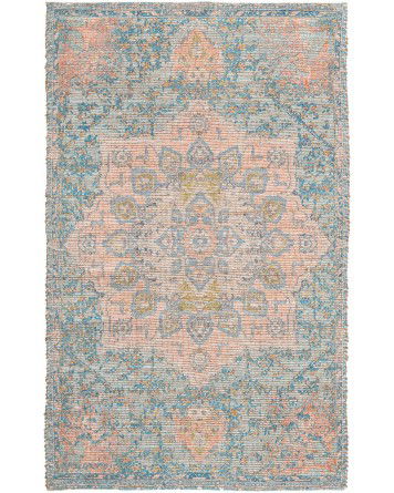 Tapete Yute y Chenille Flor Azul y Duraznos