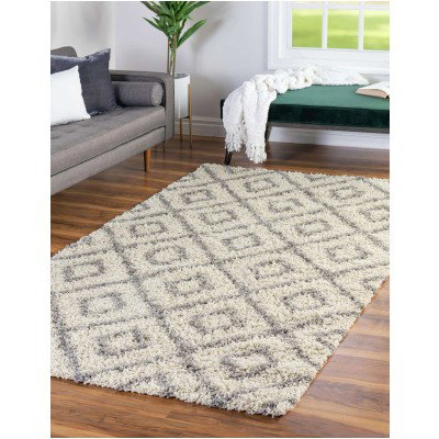 Tapete Shaggy Rombos Enrejados en Marfil