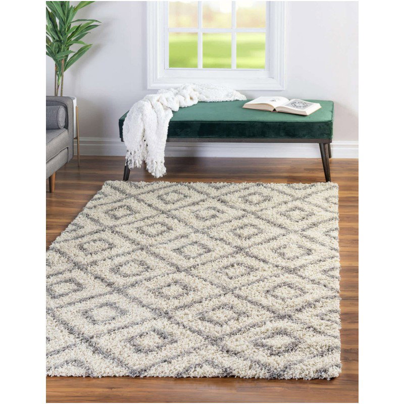 Tapete Shaggy Rombos Enrejados en Marfil
