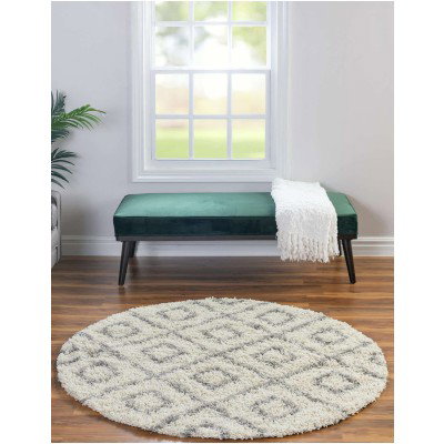 Tapete Shaggy Rombos Enrejados en Marfil