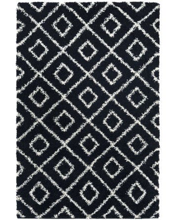 Tapete Shaggy Rombos Enrejados en Negro y Blanco