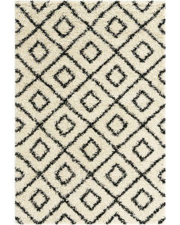 Tapete Shaggy Rombos Enrejados en Blanco y Negro