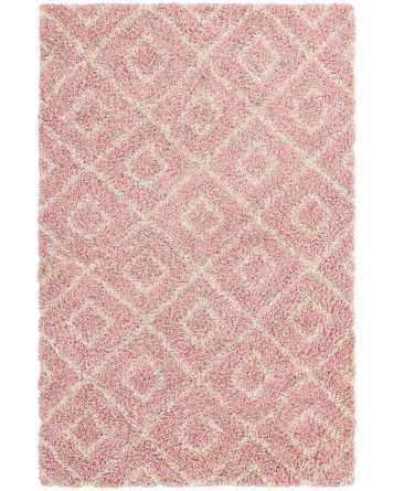Tapete Shaggy Rombos Enrejados en Rosa Claro