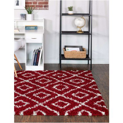 Tapete Shaggy Rombos Enrejados en Rojo Burdeos