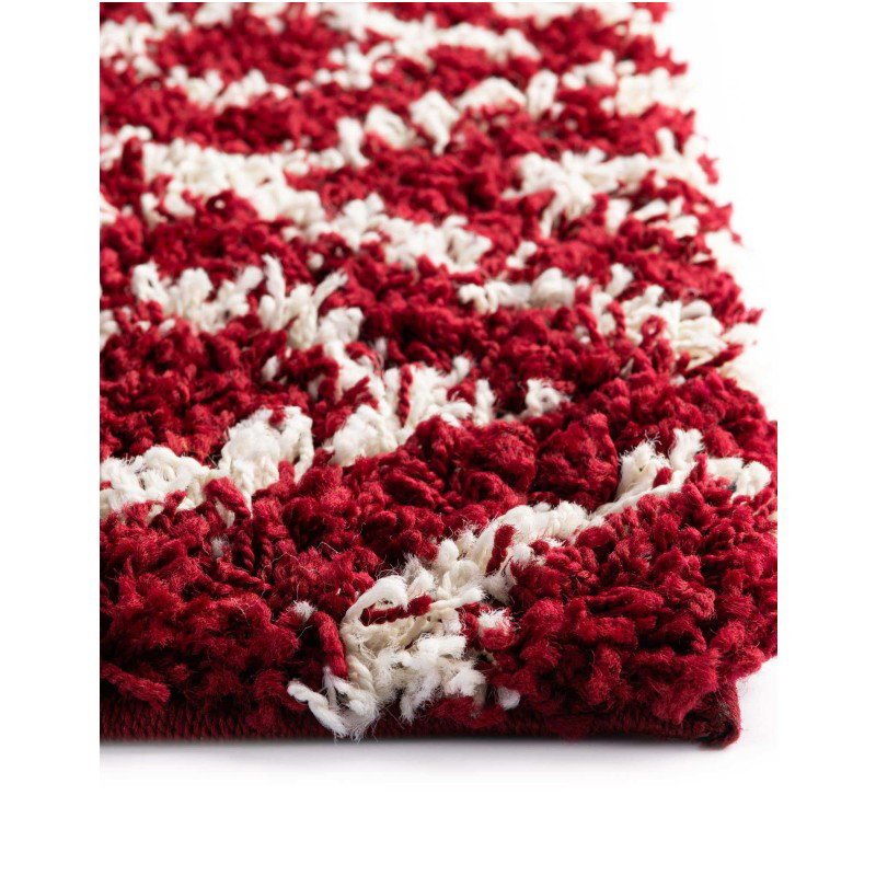 Tapete Shaggy Rombos Enrejados en Rojo Burdeos