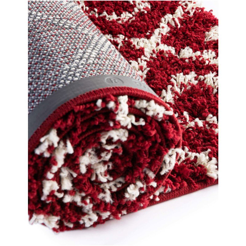 Tapete Shaggy Rombos Enrejados en Rojo Burdeos