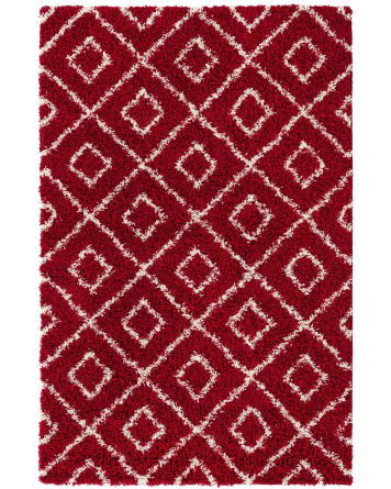 Tapete Shaggy Rombos Enrejados en Rojo Burdeos