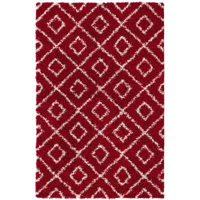 Tapete Shaggy Rombos Enrejados en Rojo Burdeos