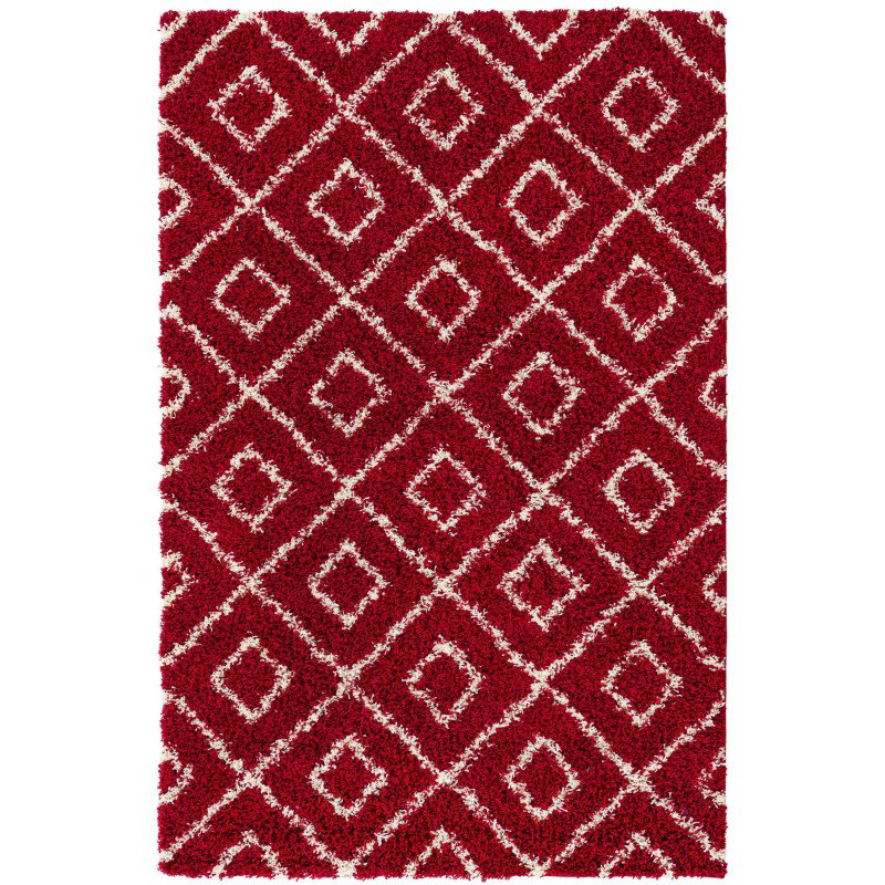 Tapete Shaggy Rombos Enrejados en Rojo Burdeos