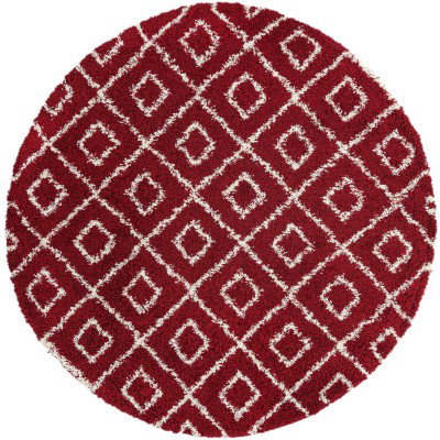 Tapete Shaggy Rombos Enrejados en Rojo Burdeos