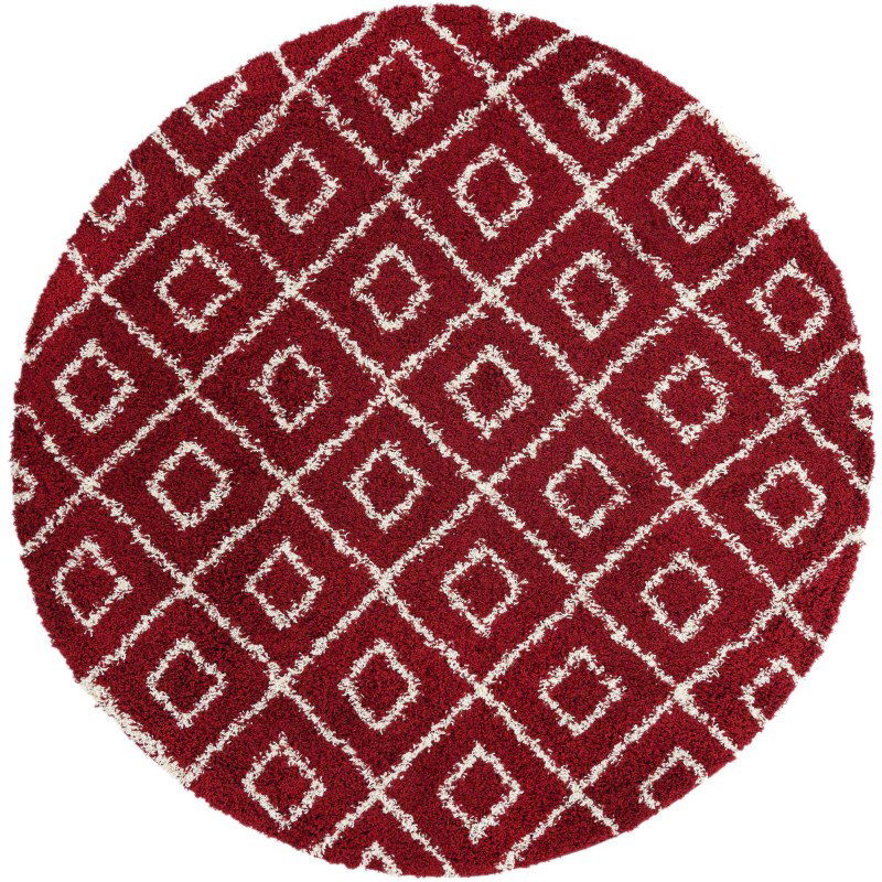 Tapete Shaggy Rombos Enrejados en Rojo Burdeos
