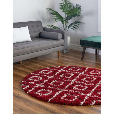 Tapete Shaggy Rombos Enrejados en Rojo Burdeos