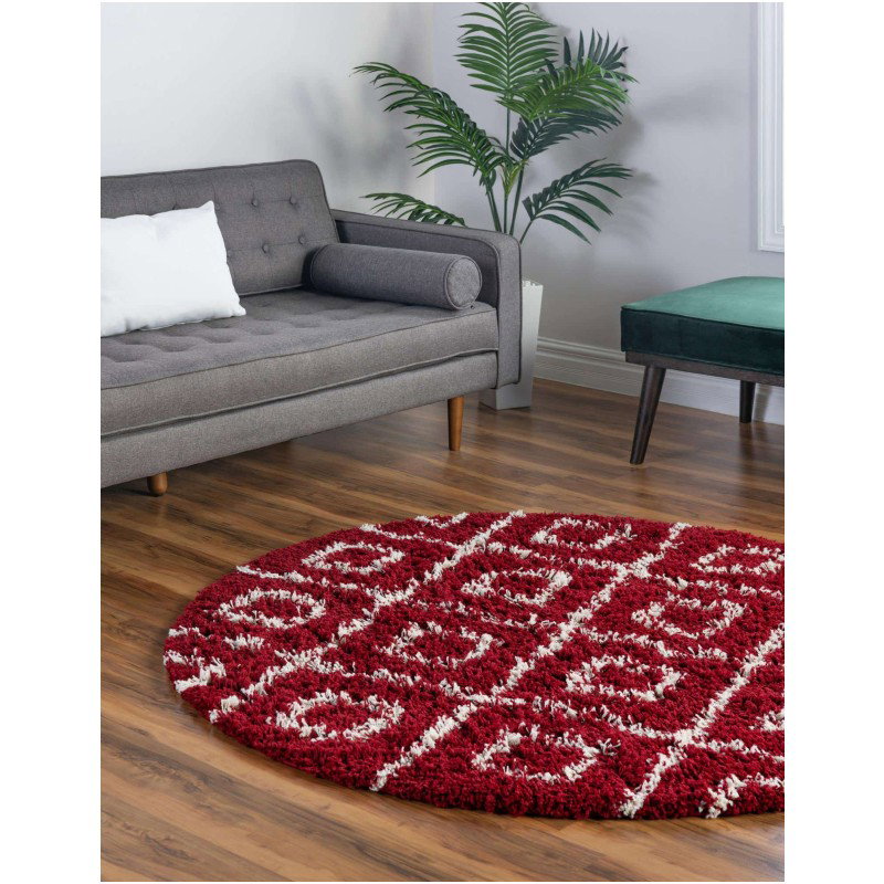 Tapete Shaggy Rombos Enrejados en Rojo Burdeos