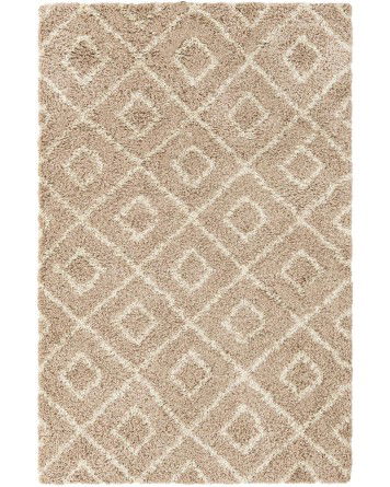 Tapete Shaggy Rombos Enrejados en Café Claro