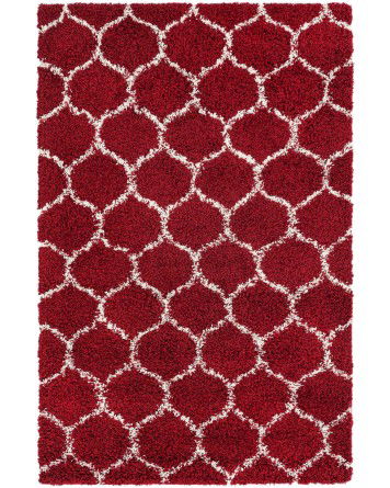 Tapete Shaggy Enrejado en Rojo Burdeos