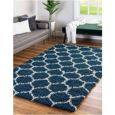 Tapete Shaggy Enrejado en Azul Marino