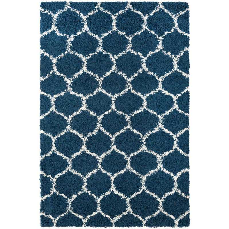 Tapete Shaggy Enrejado en Azul Marino