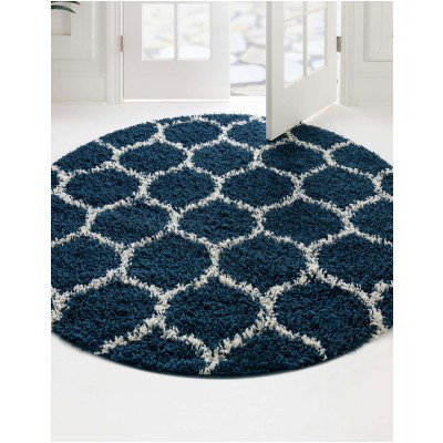 Tapete Shaggy Enrejado en Azul Marino