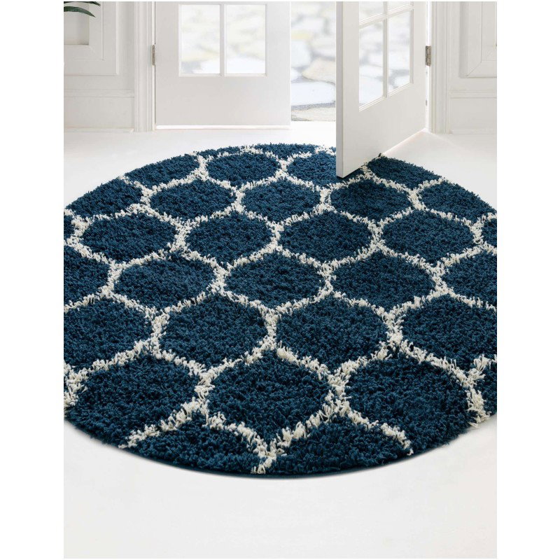 Tapete Shaggy Enrejado en Azul Marino
