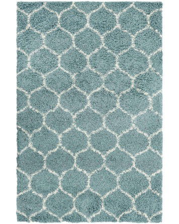 Tapete Shaggy Enrejado en Azul Claro