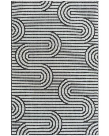 Tapete Moderno Exterior Blanco y Negro de Curvas Entrelazadas