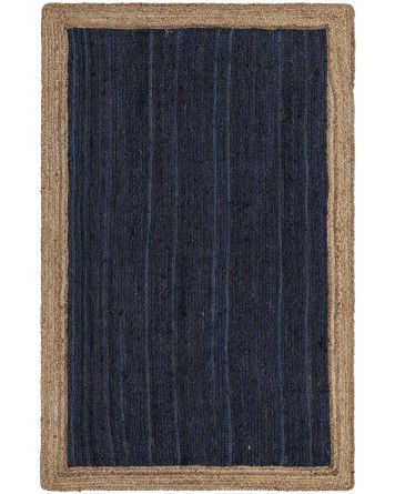 Tapete Trenzado de Yute Azul con Borde Natural