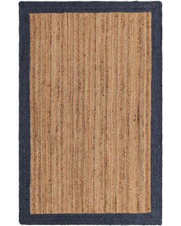 Tapete Trenzado de Yute Natural con Borde Azul