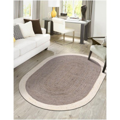 Tapete Trenzado de Yute Gris con Borde Blanco