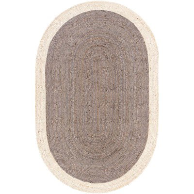 Tapete Trenzado de Yute Gris con Borde Blanco