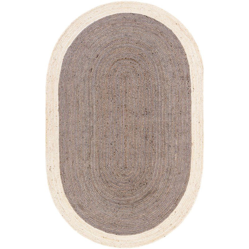 Tapete Trenzado de Yute Gris con Borde Blanco