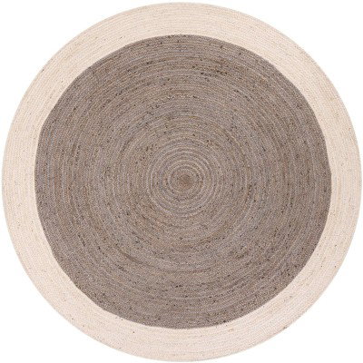 Tapete Trenzado de Yute Gris con Borde Blanco