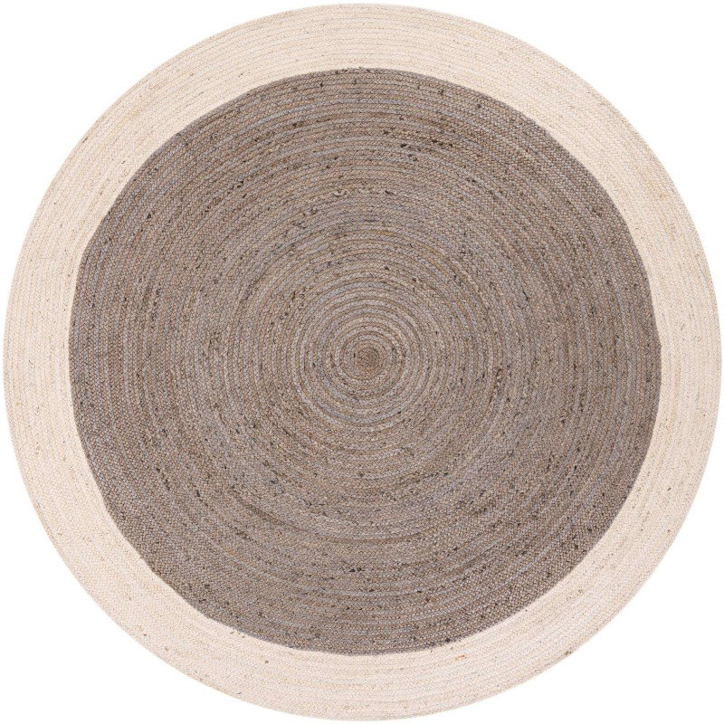 Tapete Trenzado de Yute Gris con Borde Blanco