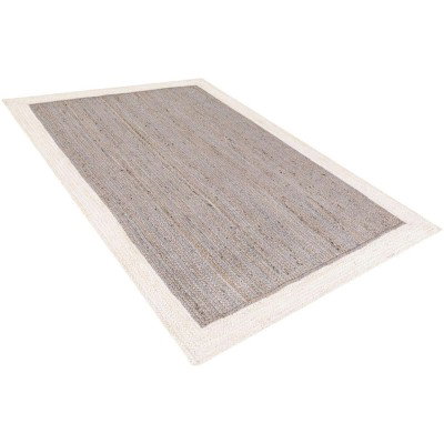 Tapete Trenzado de Yute Gris con Borde Blanco