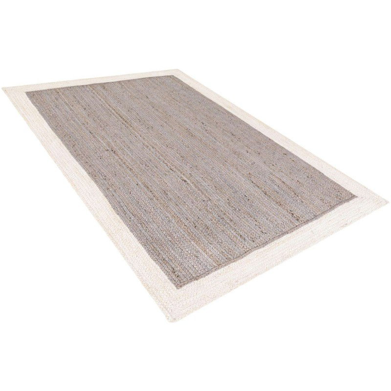 Tapete Trenzado de Yute Gris con Borde Blanco